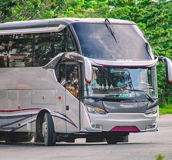 charter bus with neon lights