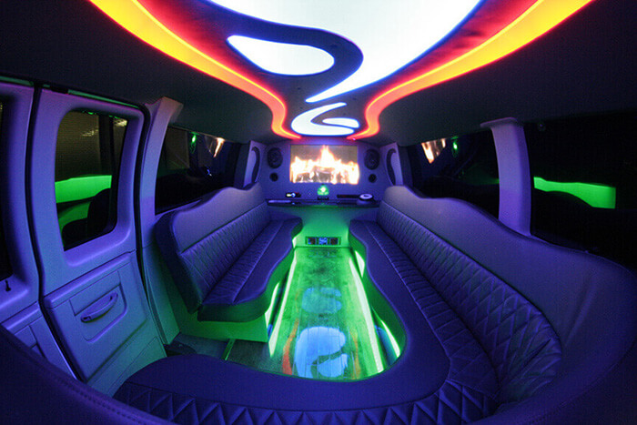 Charter bus with neon lights