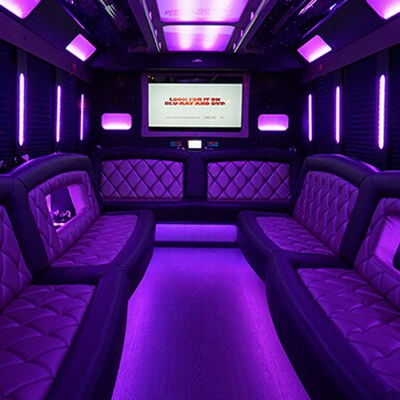 charter bus with cushioned seating and ample legroom