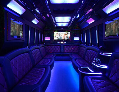 Ann Arbor charter bus with incredible art interior