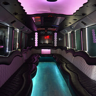 charter bus with TV monitors